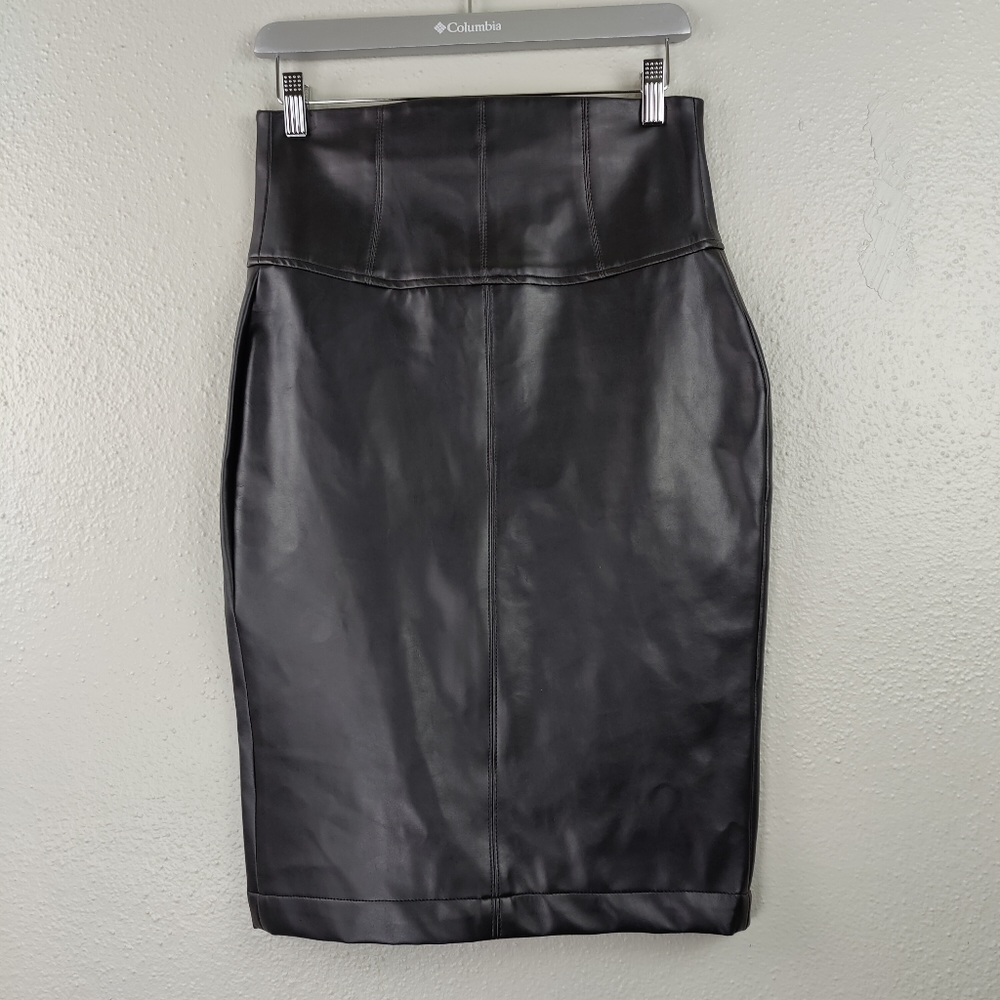 Frederick's of Hollywood High Waist Wiggle Skirt Vegan Leather Zip Back